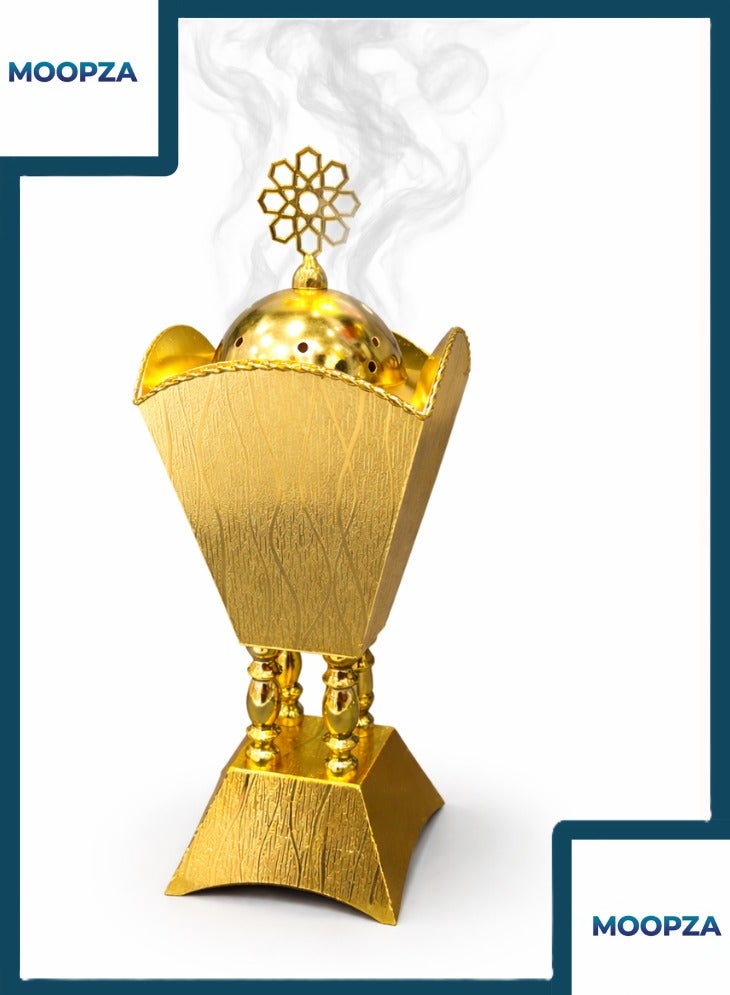 مبخرة بخور ذهبية فاخرة معدن بتصميم عربي أنيق لحرق العود والبخور ديكور للمجلس والمنزل ورمضان والعيد